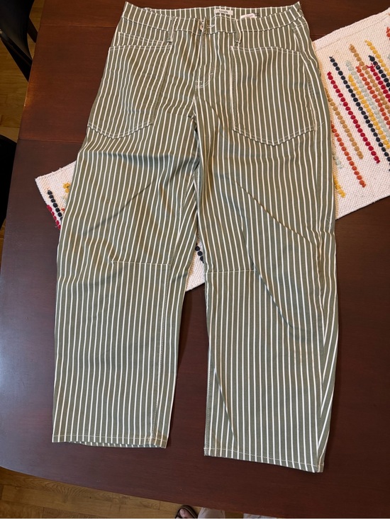 Kensie Pants - Olive Green Striped Barrel Pants